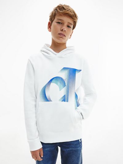 Calvin Klein Ruhák HU247968 | Calvin Klein Organic Cotton Logo Fiu Kapucnis Pulóver Világos Fehér